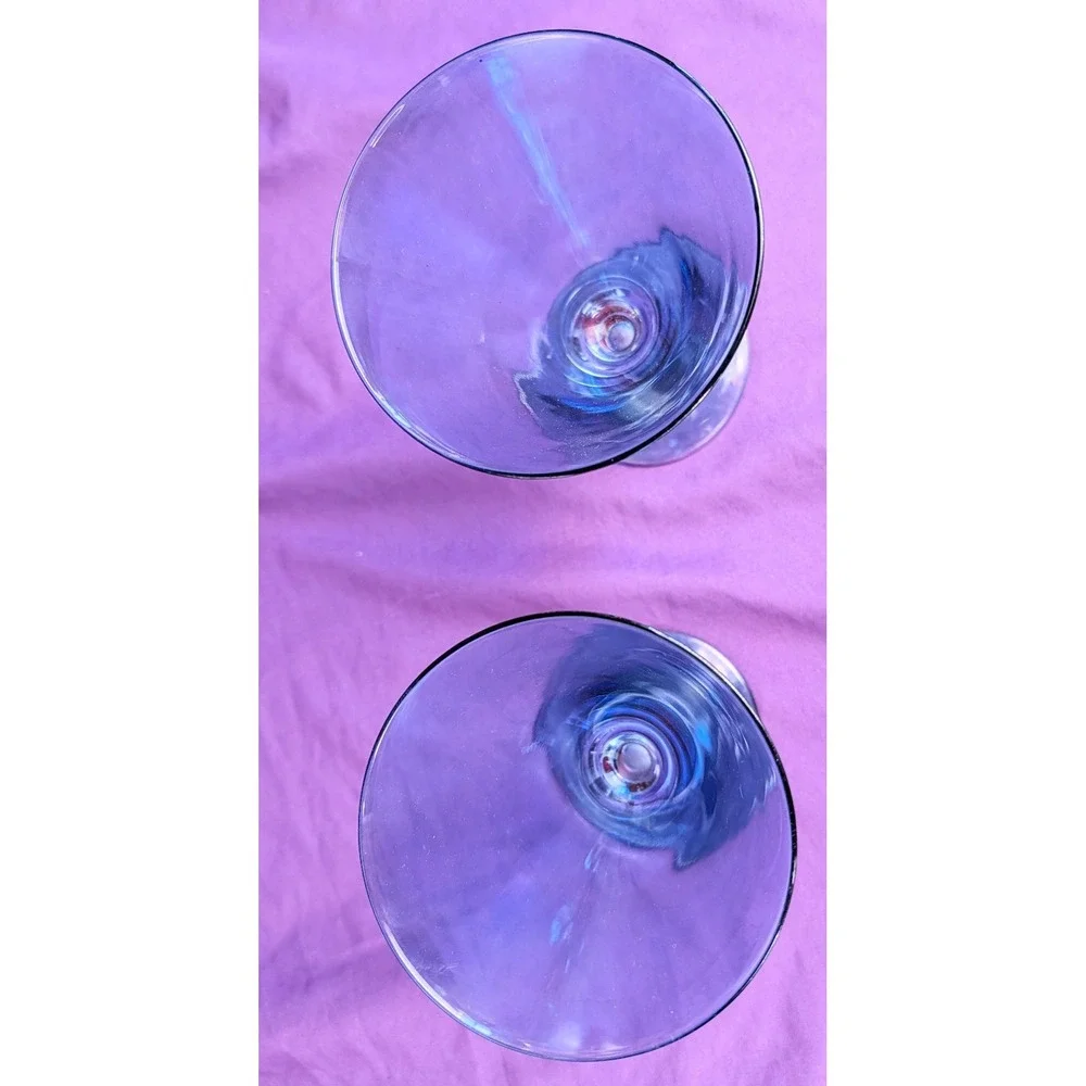 2 Vintage Italian Si-An Wine Cocktail Martini Glass - Blue/Amber Ball Stem 6